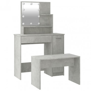 Set măsuță de toaletă cu LED, gri beton, lemn prelucrat - Img 5