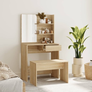Set măsuță de toaletă, stejar sonoma, 74,5x40x141 cm - Img 1
