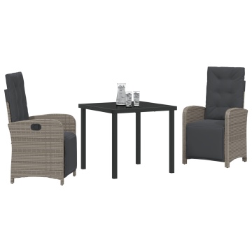 Set mese grădină 3 Piese cu perne Gri Poliratan, Masă grădină Neagră 80x80x73 cm din sticlă securizată - Img 3