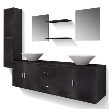 Set mobilier baie format din 9 piese cu chiuvete incluse, Negru - Img 2