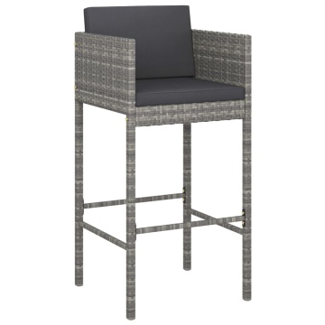 Set mobilier bar de grădină, cu perne, 3 piese, gri, poliratan - Img 3