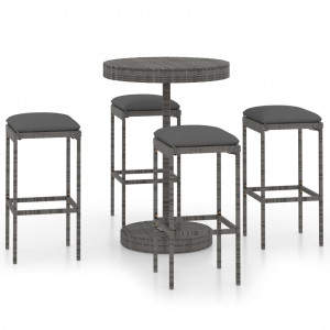 Set mobilier bar de grădină cu perne, 5 piese, gri, poliratan - Img 1