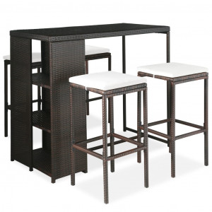 Set mobilier bar de grădină cu perne, 5 piese, maro, poliratan - Img 1