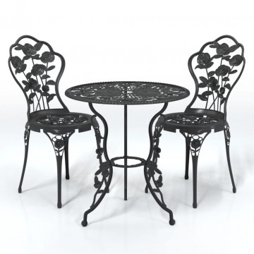Set mobilier bistro, 3 piese, negru, aluminiu turnat - Img 2