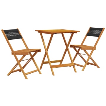 Set mobilier bistro, 3 piese, negru, polipropilenă lemn masiv - Img 2