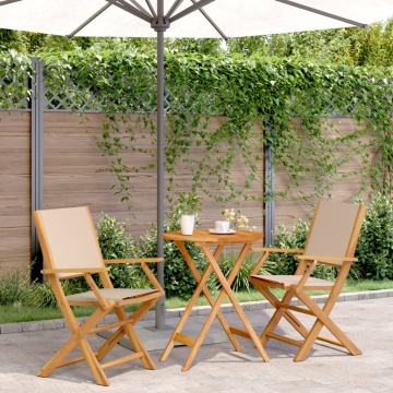 Set mobilier bistro, 3 piese, textil bej/lemn masiv - Img 1