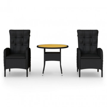 Set mobilier bistro de grădină, 3 piese, negru, poliratan - Img 2
