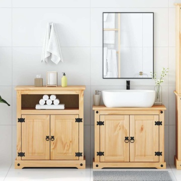 Set mobilier de baie „Corona”, 2 piese, lemn masiv de pin - Img 3