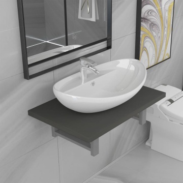 Set mobilier de baie, 2 piese, gri, ceramică - Img 1