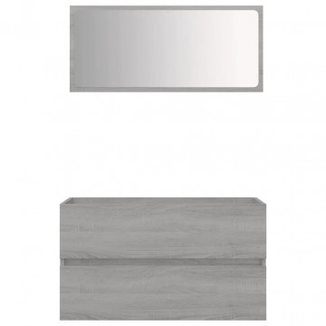 Set mobilier de baie, 2 piese, gri sonoma, lemn prelucrat - Img 2