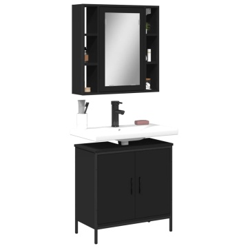 Set mobilier de baie, 2 piese, negru, lemn compozit - Img 1