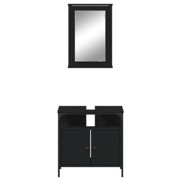 Set mobilier de baie, 2 piese, negru, lemn compozit - Img 5