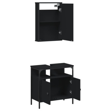 Set mobilier de baie, 2 piese, negru, lemn compozit - Img 8
