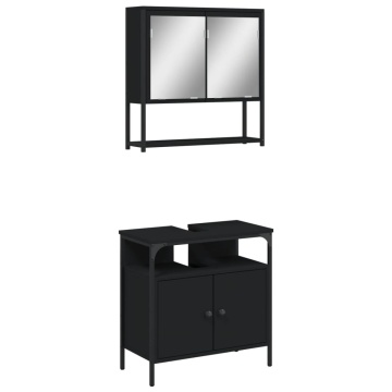 Set mobilier de baie, 2 piese, negru, lemn compozit - Img 2