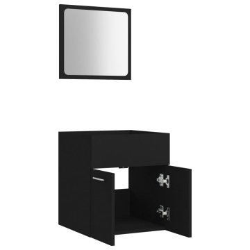 Set mobilier de baie, 2 piese, negru, PAL - Img 8
