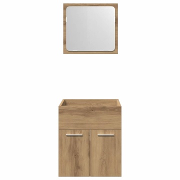 Set mobilier de baie, 2 piese, stejar artizanal, lemn prelucrat - Img 5