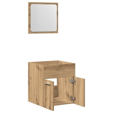 Set mobilier de baie, 2 piese, stejar artizanal, lemn prelucrat - Img 8