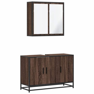 Set mobilier de baie, 2 piese, stejar maro, lemn prelucrat - Img 2