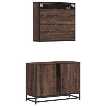 Set mobilier de baie, 2 piese, stejar maro, lemn prelucrat - Img 7