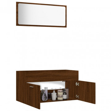 Set mobilier de baie, 2 piese, stejar maro, lemn prelucrat - Img 4