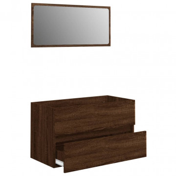 Set mobilier de baie, 2 piese, stejar maro, lemn prelucrat - Img 8