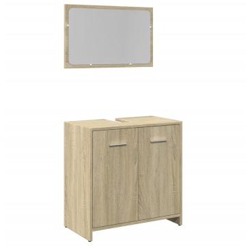 Set mobilier de baie, 2 piese, stejar sonoma, lemn prelucrat - Img 2