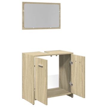 Set mobilier de baie, 2 piese, stejar sonoma, lemn prelucrat - Img 8