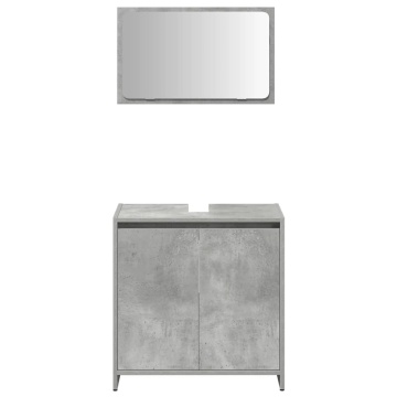 Set mobilier de baie, 3 piese, gri beton, lemn compozit - Img 8