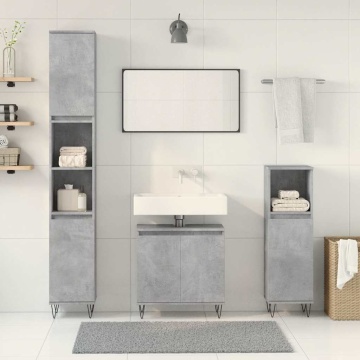 Set mobilier de baie, 3 piese, gri beton, lemn compozit - Img 3