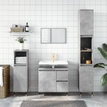 Set mobilier de baie, 3 piese, gri beton, lemn compozit - Img 1