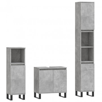 Set mobilier de baie, 3 piese, gri beton, lemn compozit - Img 2