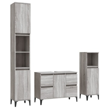 Set mobilier de baie, 3 piese, gri sonoma, lemn prelucrat - Img 2