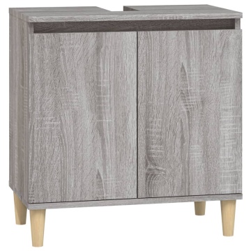Set mobilier de baie, 3 piese, gri sonoma, lemn prelucrat - Img 8