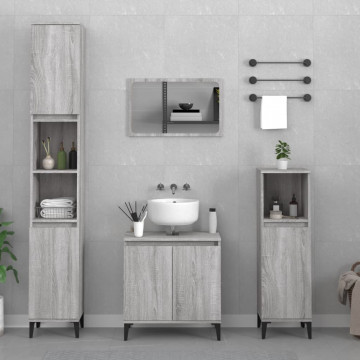Set mobilier de baie, 3 piese, gri sonoma, lemn prelucrat - Img 1