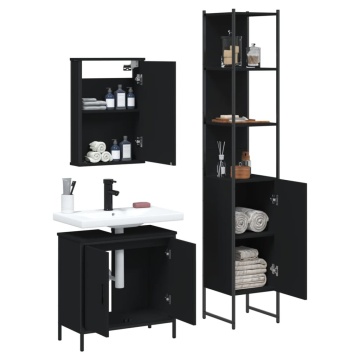 Set mobilier de baie, 3 piese, negru, lemn compozit - Img 4