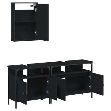 Set mobilier de baie, 3 piese, negru, lemn compozit - Img 8