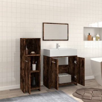 Set mobilier de baie, 3 piese, stejar fumuriu, lemn prelucrat - Img 3