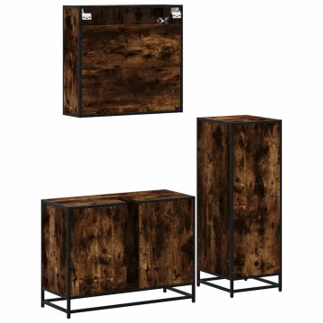 Set mobilier de baie, 3 piese, stejar fumuriu, lemn prelucrat - Img 7