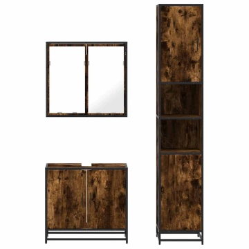 Set mobilier de baie, 3 piese, stejar fumuriu, lemn prelucrat - Img 8