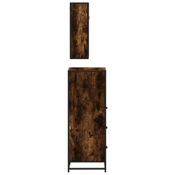 Set mobilier de baie, 3 piese, stejar fumuriu, lemn prelucrat - Img 6