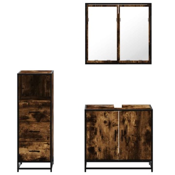 Set mobilier de baie, 3 piese, stejar fumuriu, lemn prelucrat - Img 8
