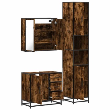 Set mobilier de baie, 3 piese, stejar fumuriu, lemn prelucrat - Img 7