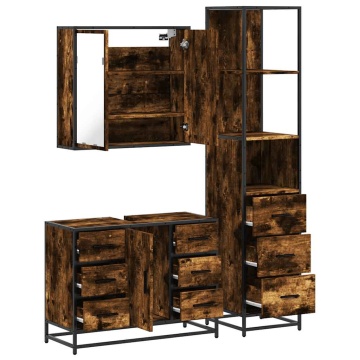Set mobilier de baie, 3 piese, stejar fumuriu, lemn prelucrat - Img 7