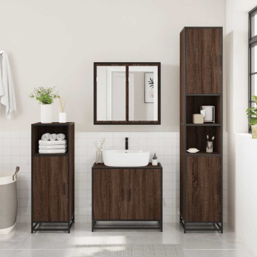 Set mobilier de baie, 3 piese, stejar maro, lemn prelucrat - Img 3