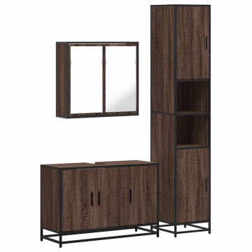 Set mobilier de baie, 3 piese, stejar maro, lemn prelucrat - Img 2