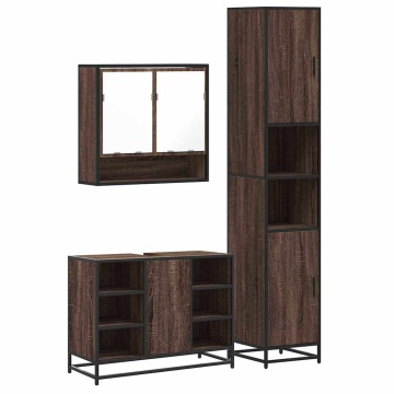 Set mobilier de baie, 3 piese, stejar maro, lemn prelucrat - Img 2