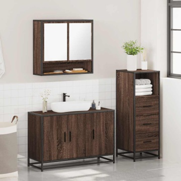 Set mobilier de baie, 3 piese, stejar maro, lemn prelucrat - Img 4