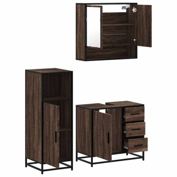 Set mobilier de baie, 3 piese, stejar maro, lemn prelucrat - Img 5