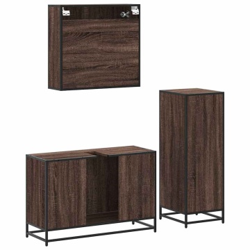 Set mobilier de baie, 3 piese, stejar maro, lemn prelucrat - Img 7