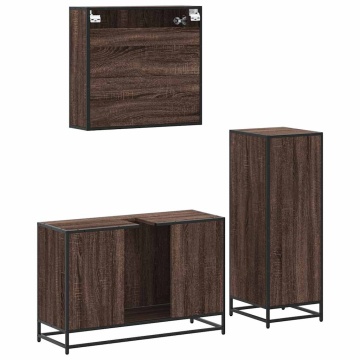 Set mobilier de baie, 3 piese, stejar maro, lemn prelucrat - Img 7